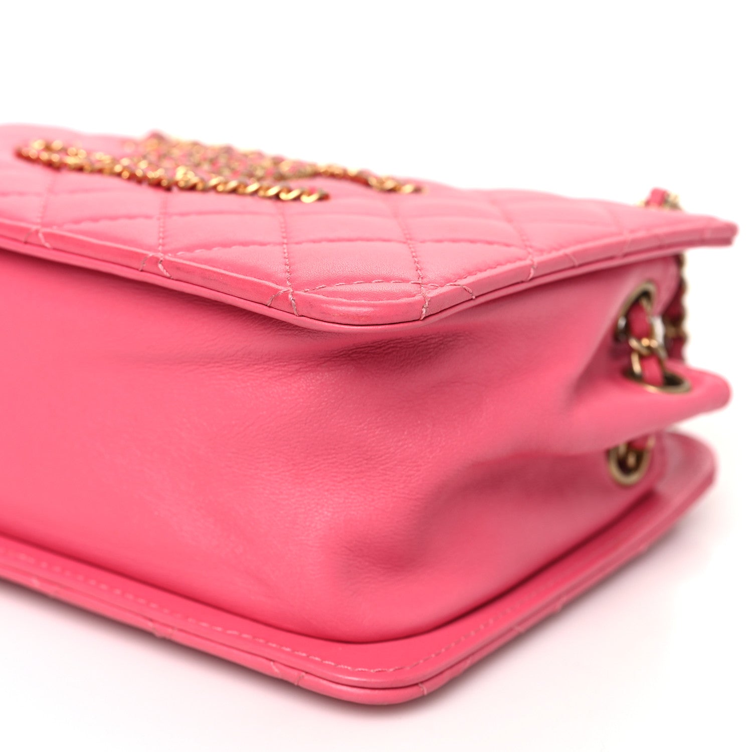 Calfskin Quilted Small CC Chain Accordion Tote Pink
