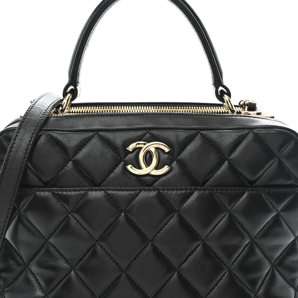 Lambskin Quilted Medium Trendy CC Bowling Bag Black
