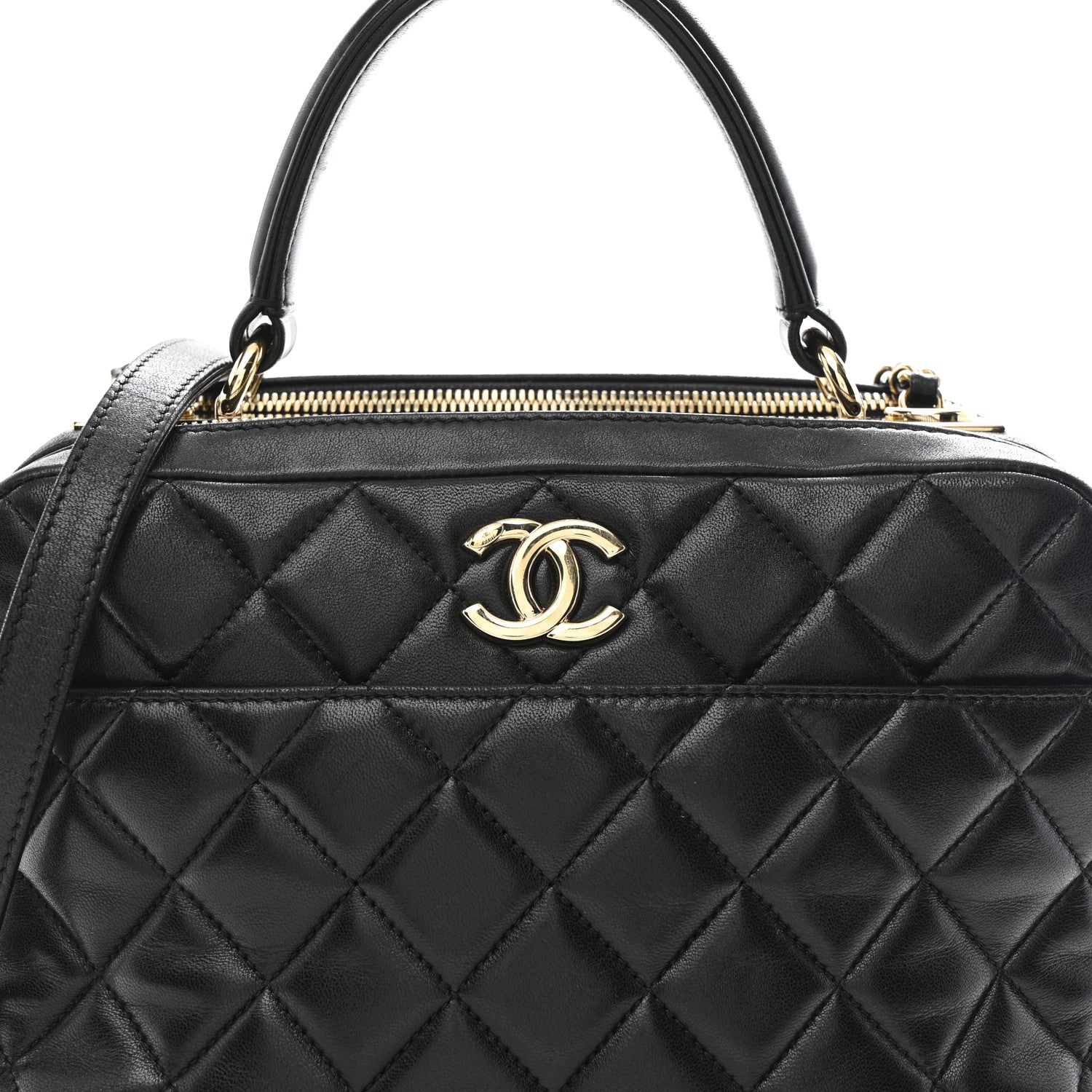 Lambskin Quilted Medium Trendy CC Bowling Bag Black