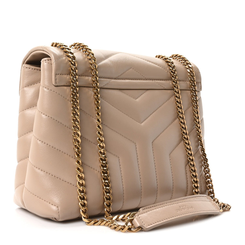 Calfskin Y Quilted Monogram Small Loulou Chain Satchel Dark Beige