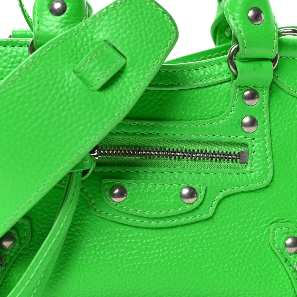 Grained Calfskin Neo Classic Silver Hardware Nano City Crossbody Fluo Green