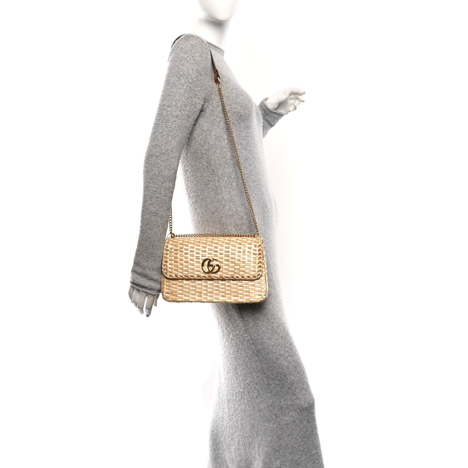 Glazed Wicker Small Cestino Shoulder Bag Natural