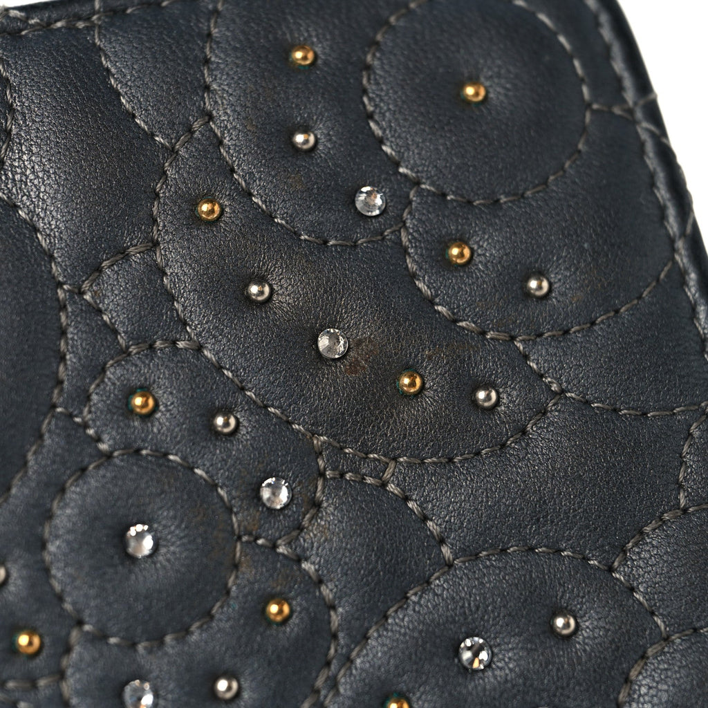 Lambskin Camellia Studded Wallet on Chain WOC Grey