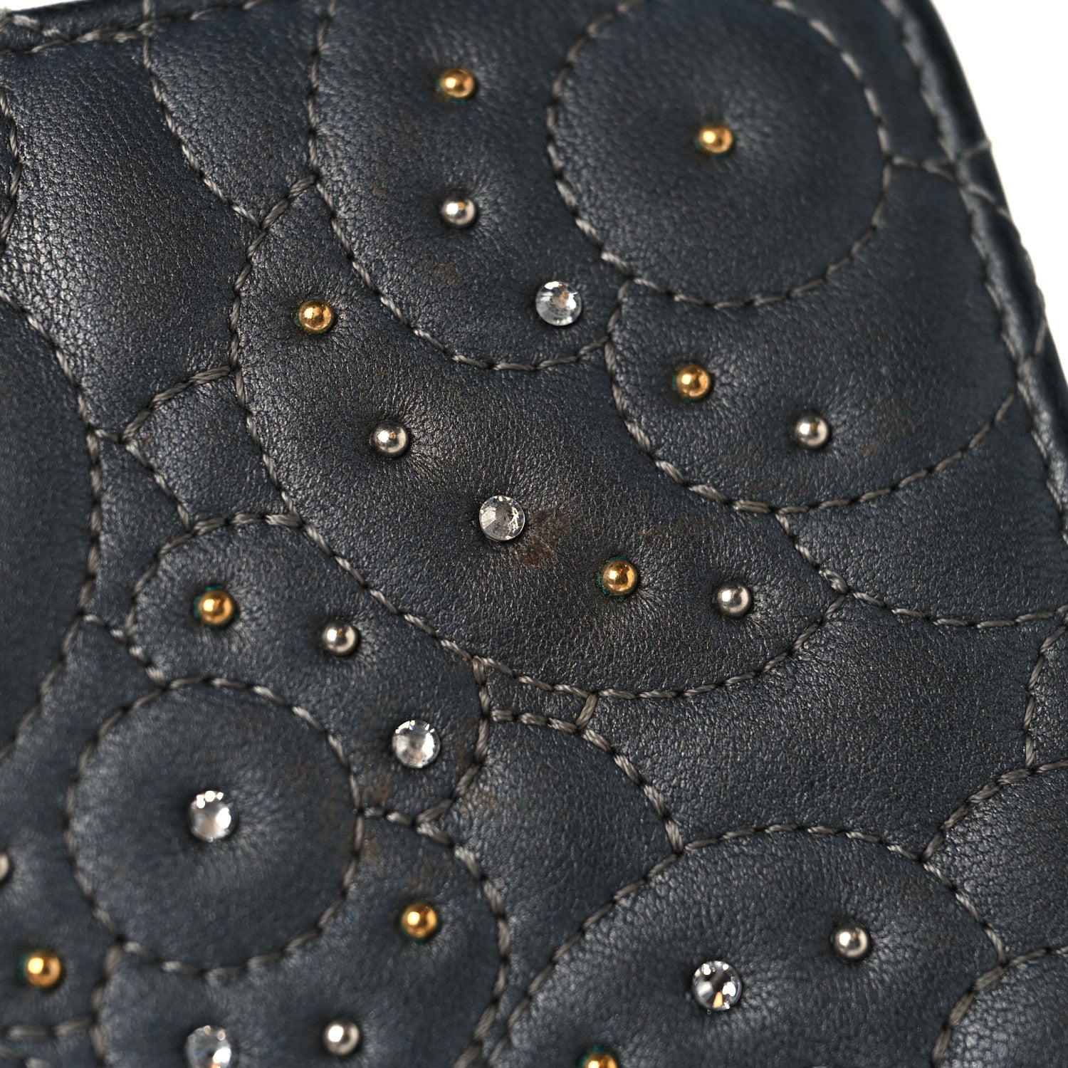 Lambskin Camellia Studded Wallet on Chain WOC Grey