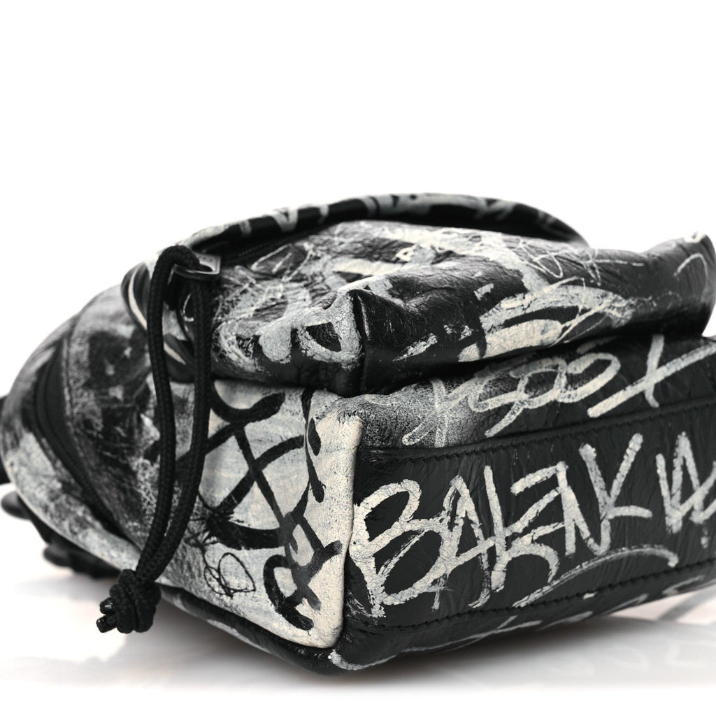 Agneau Arena Graffiti All Over Mini Explorer Crossbody Backpack  Black White