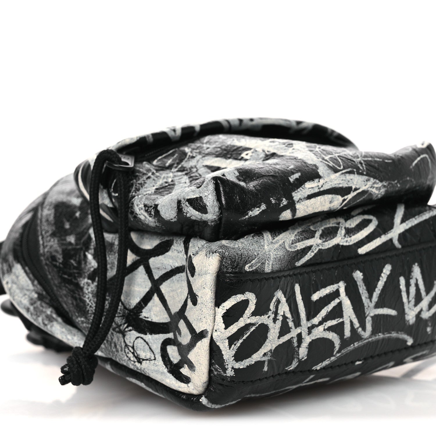 Agneau Arena Graffiti All Over Mini Explorer Crossbody Backpack  Black White