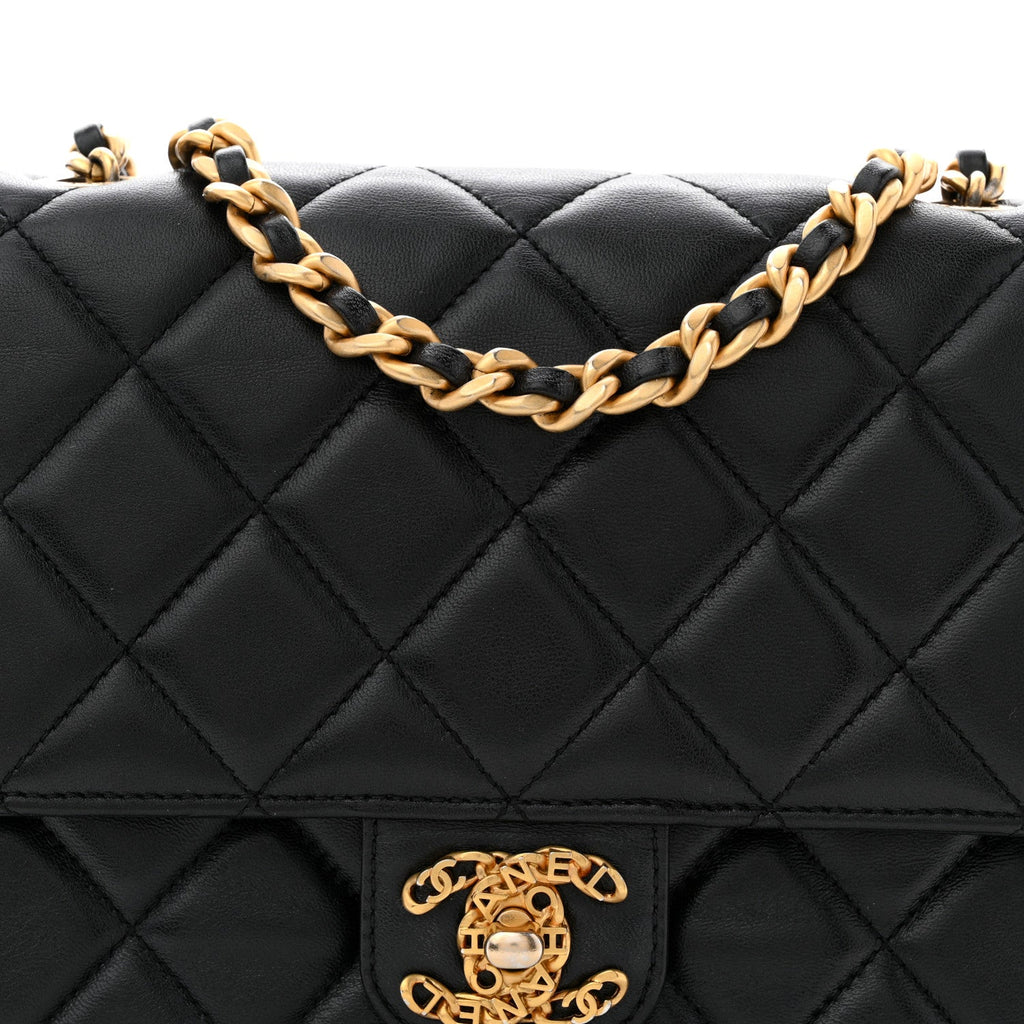 Lambskin Quilted CC Logo Mini Flap Black