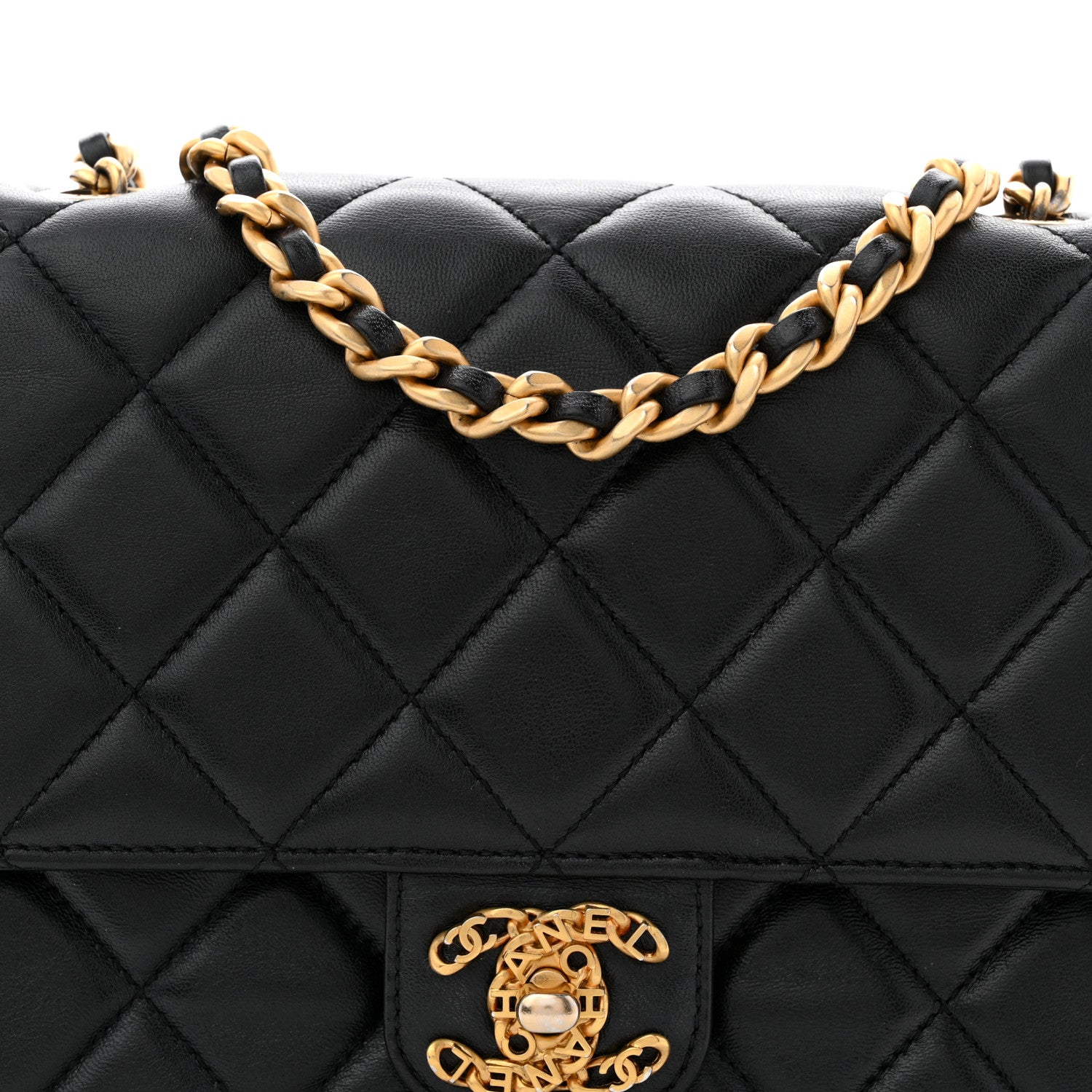 Lambskin Quilted CC Logo Mini Flap Black