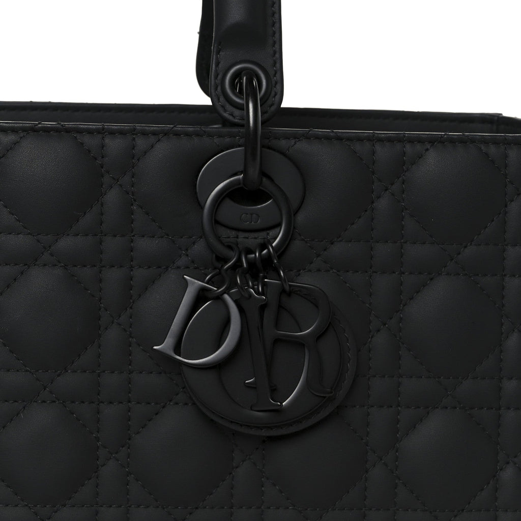 Ultra Matte Calfskin Cannage Large Lady Dior Black