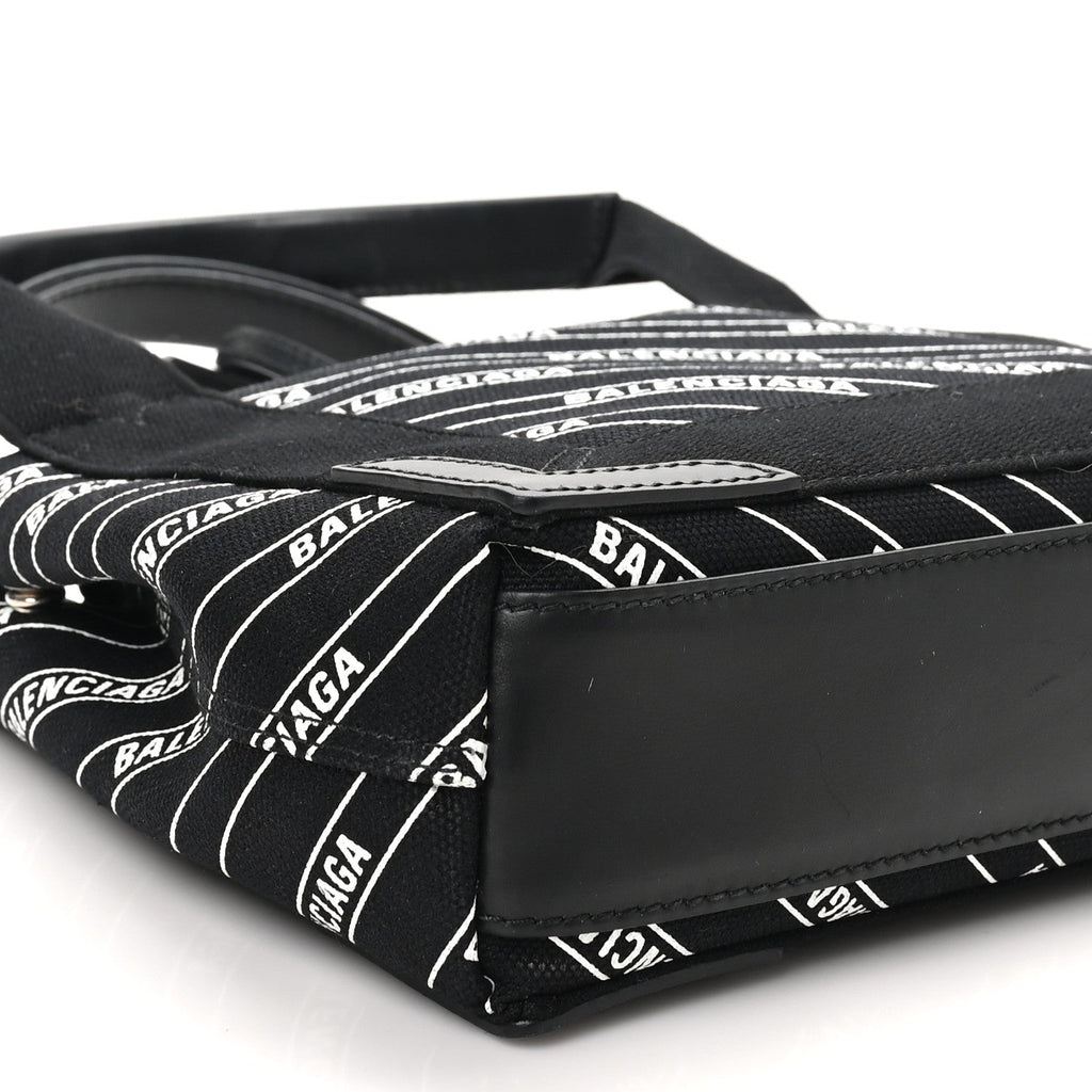 Cotton Canvas Calfskin Logo Print Navy Cabas XS Black White