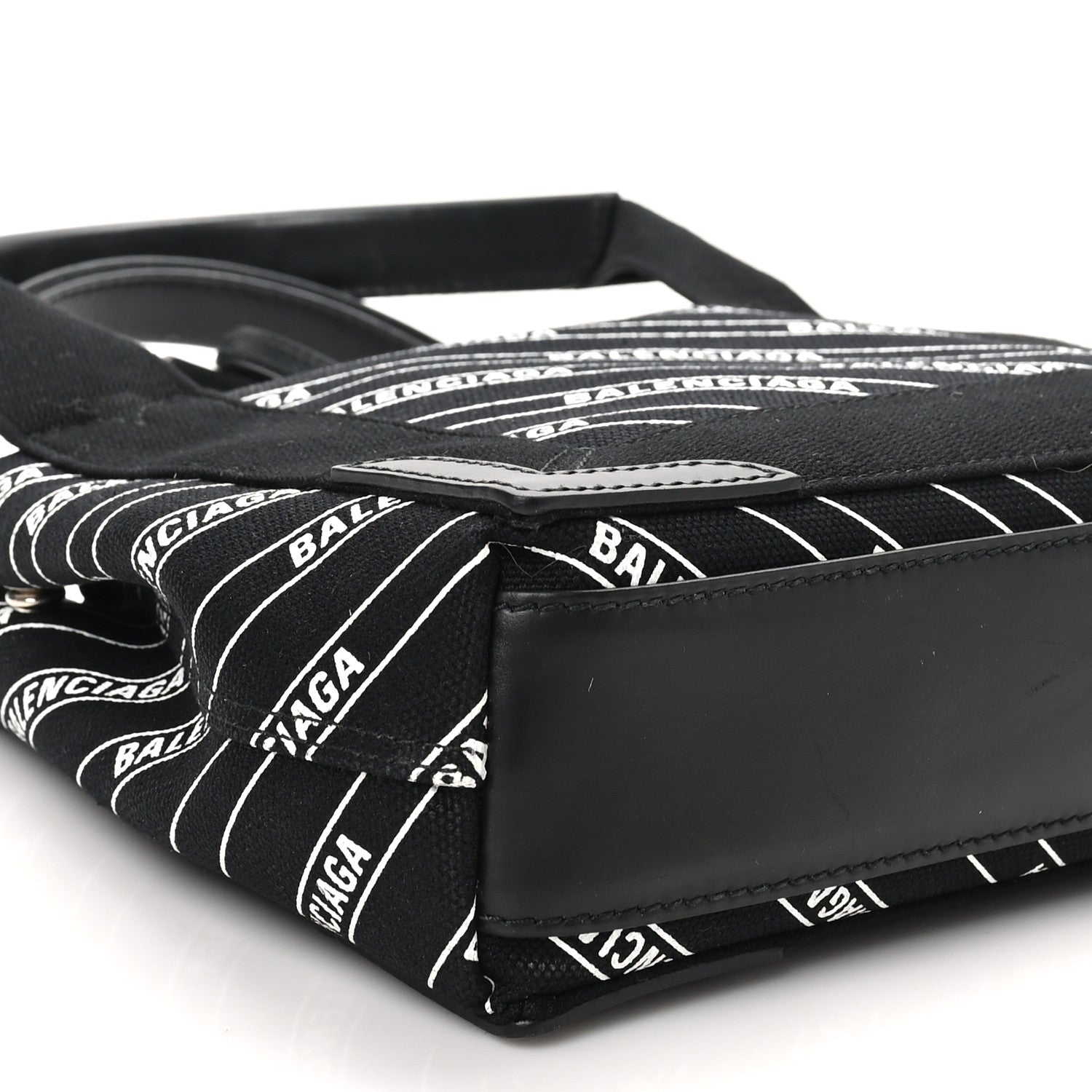 Cotton Canvas Calfskin Logo Print Navy Cabas XS Black White