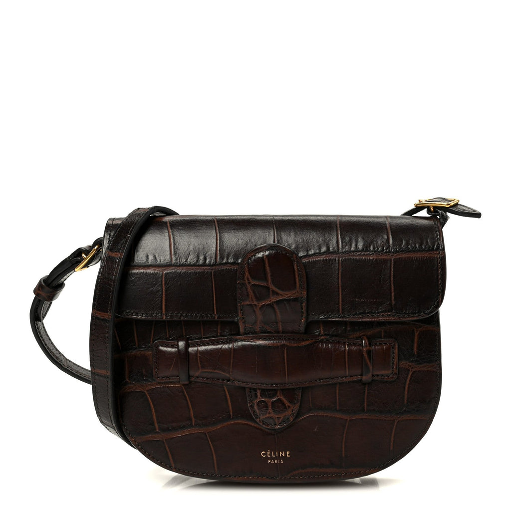 Crocodile Embossed Calfskin Mini Symmetrical Bag Brown