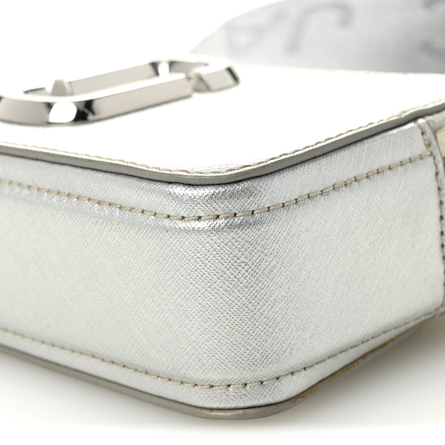 Metallic Saffiano Small Snapshot Camera Bag Silver