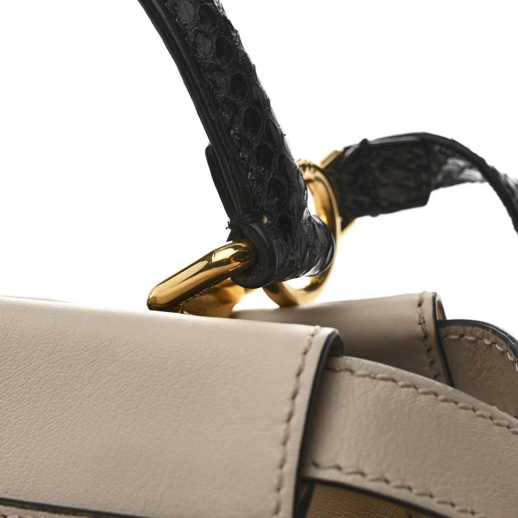 Vitello Seta Snakeskin Monster Eyes Medium Peekaboo Iconic Satchel  Amido Sand Black