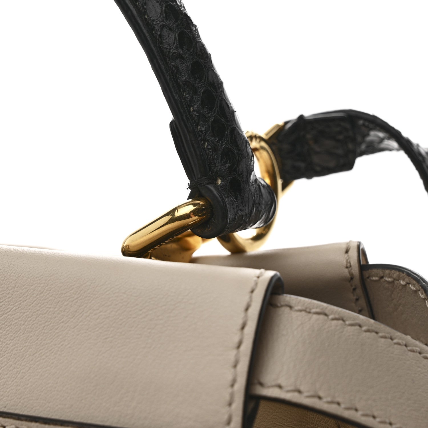 Vitello Seta Snakeskin Monster Eyes Medium Peekaboo Iconic Satchel  Amido Sand Black