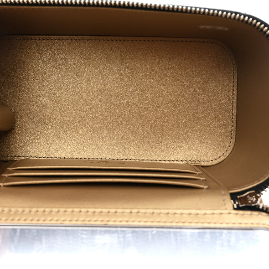 Lambskin Quilted Pearl Crush Small Vanity Case With Chain Black