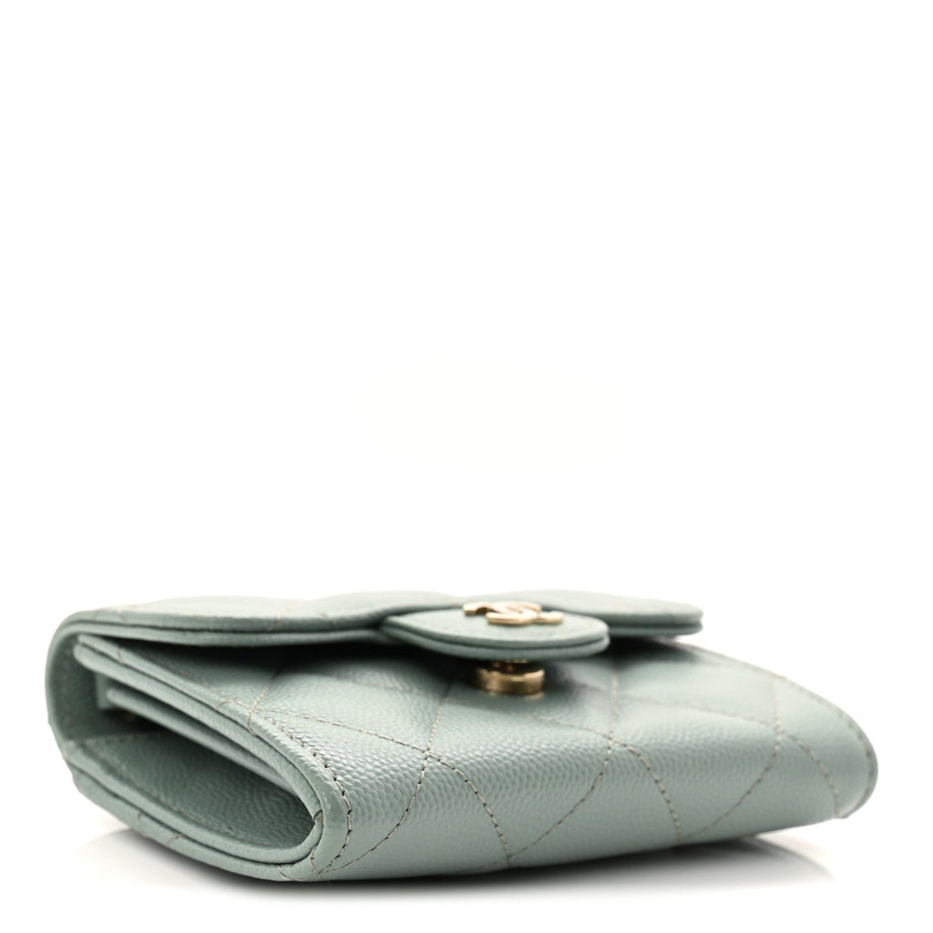 Caviar Quilted Flap  Holder On Chain Light Green