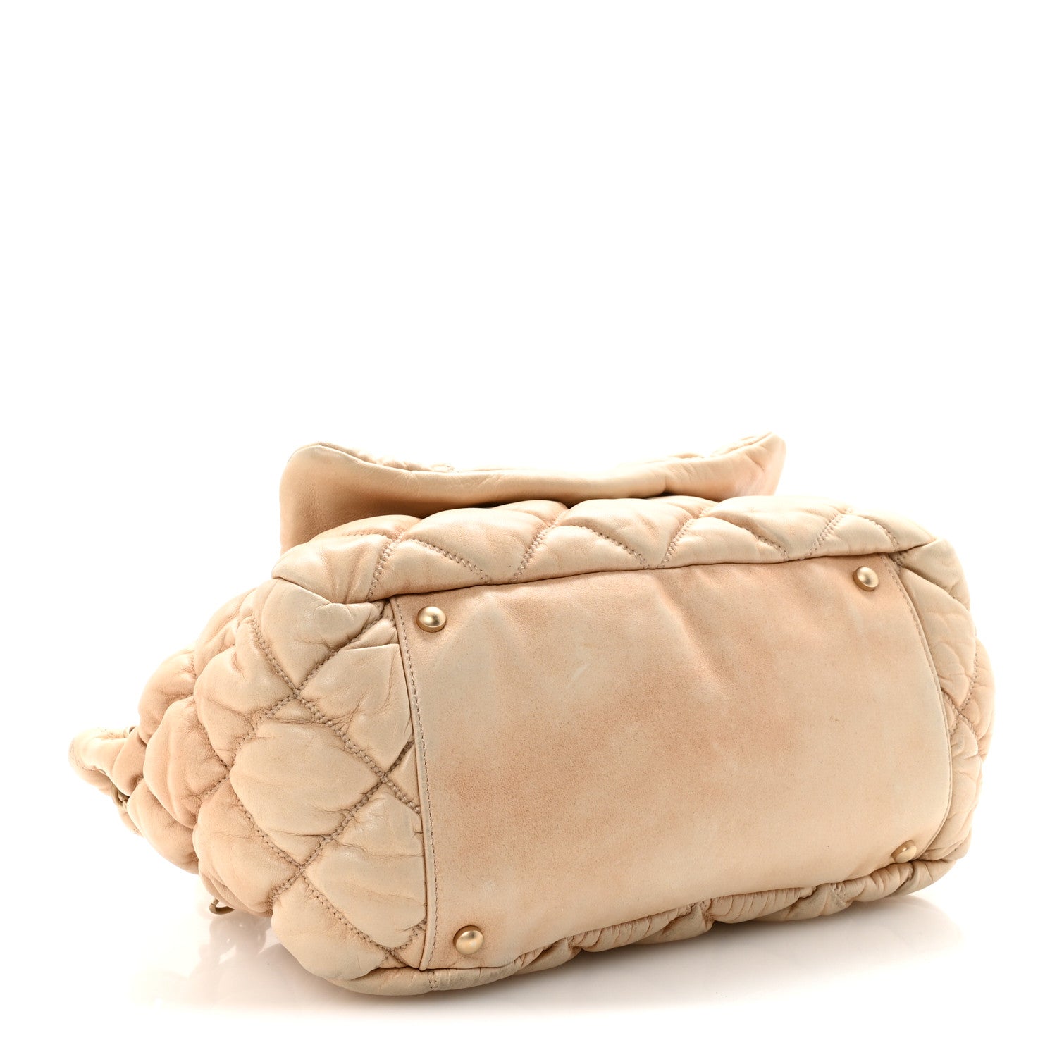 Lambskin Bubble Quilt Accordion Flap Beige