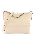 Aged Calfskin Quilted Medium Gabrielle Hobo White