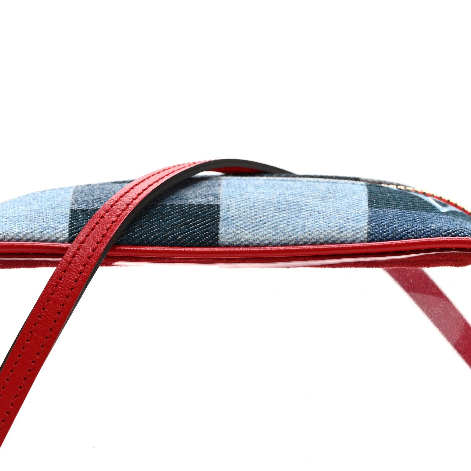 Denim Damier Monogram Patchwork PVC Beach Pouch Blue Rouge