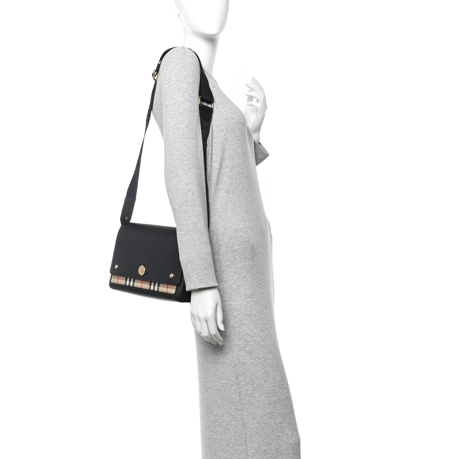 Grainy Calfskin Vintage Check Note Crossbody Bag Black