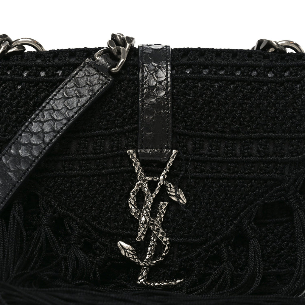 Calfskin Crochet Baby Monogram Chain Satchel Black