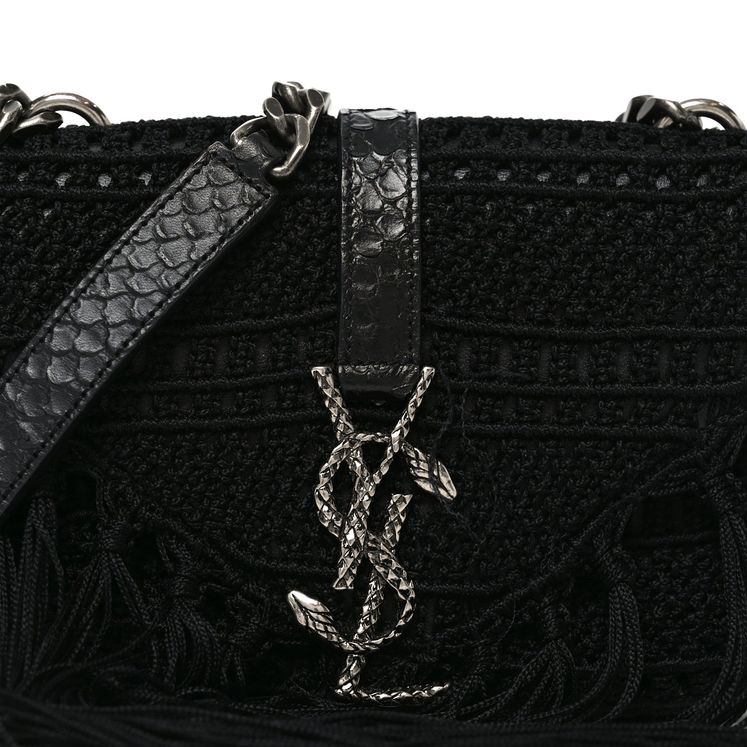 Calfskin Crochet Baby Monogram Chain Satchel Black