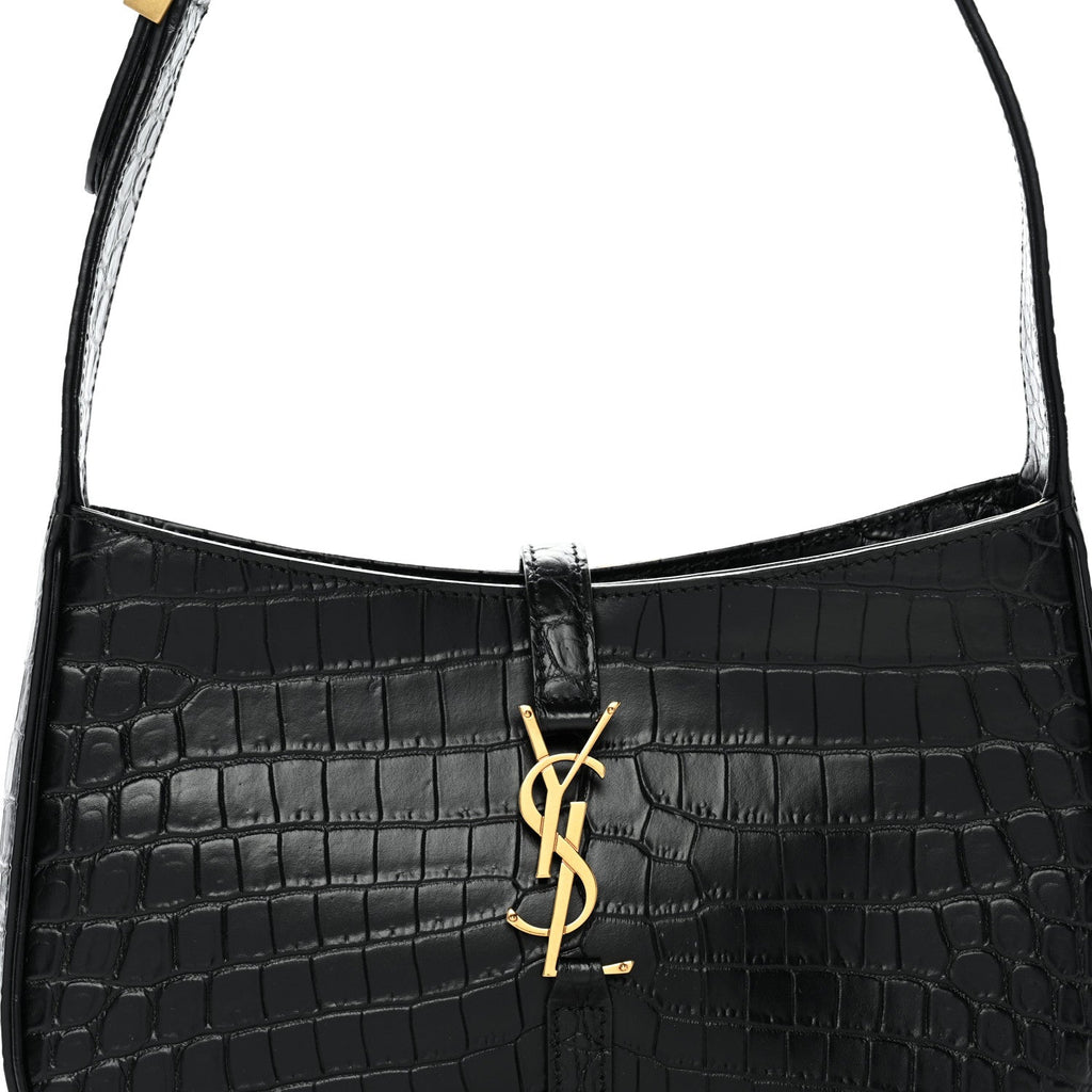 Calfskin Crocodile Embossed LE 5 A 7 Hobo Black