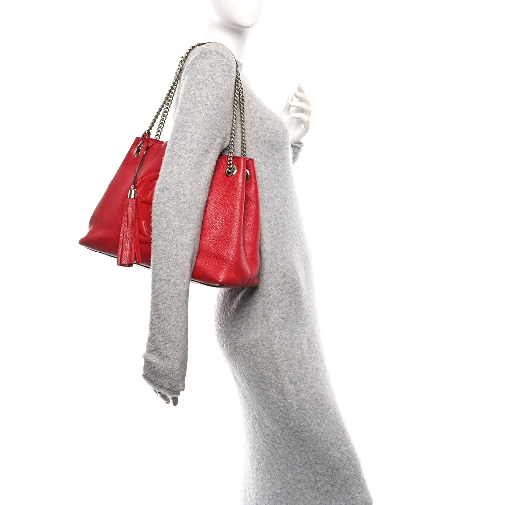 Pebbled Calfskin Medium Soho Chain Shoulder Bag Tabasco Red