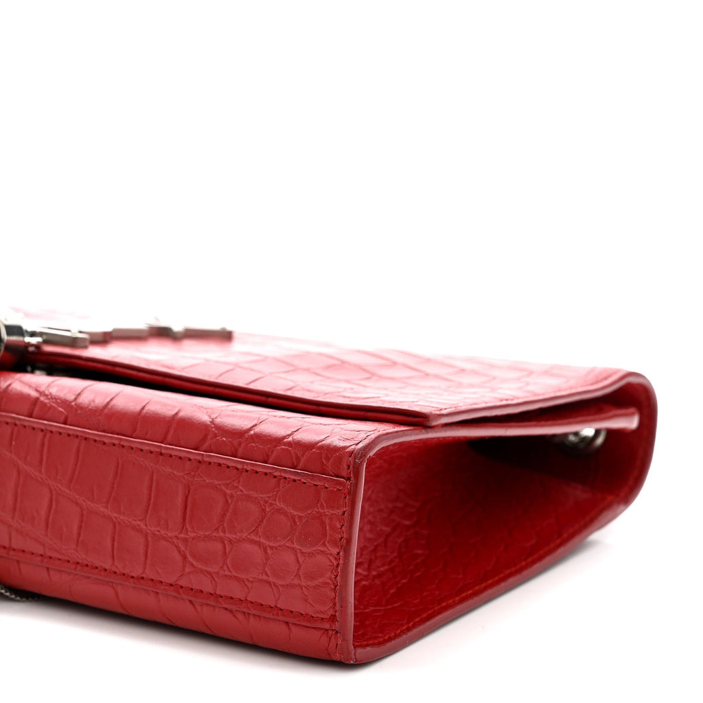 Calfskin Crocodile Embossed Medium Classic Monogram Kate Tassel Satchel New Red