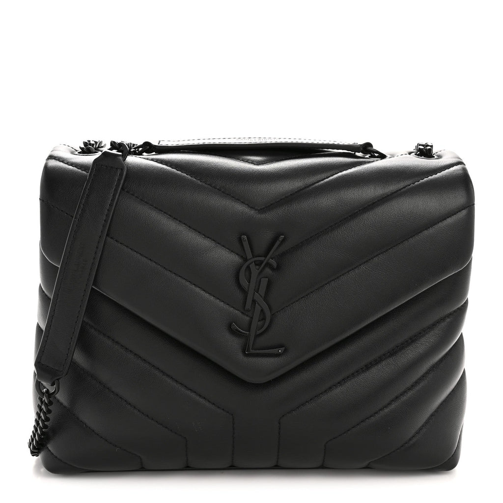 Calfskin Y Quilted Monogram Monochrome Small Loulou Chain Satchel Black