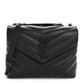 Calfskin Y Quilted Monogram Monochrome Small Loulou Chain Satchel Black