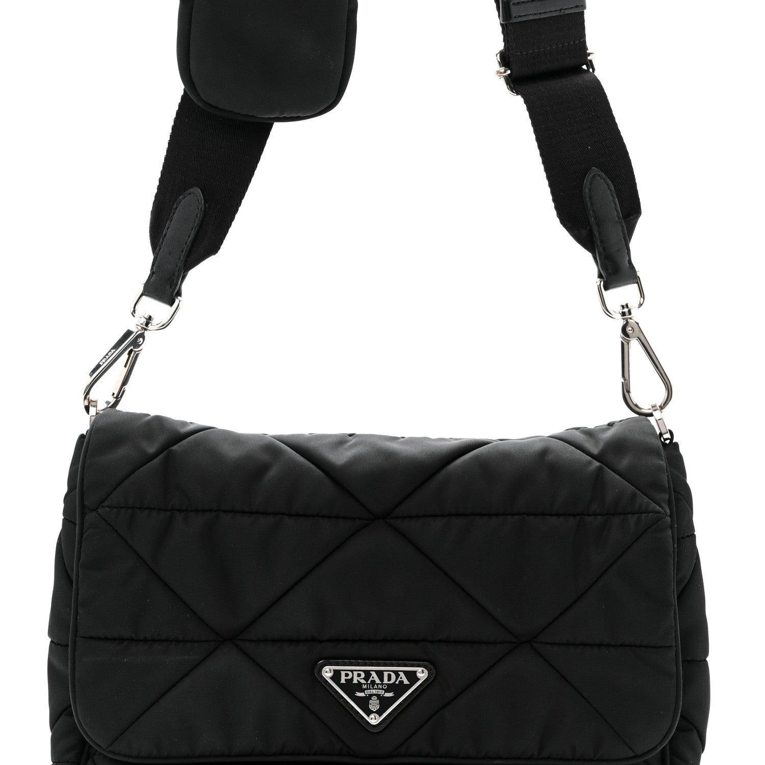Re-Nylon Quilted Padded Flap Shoulder Bag Black