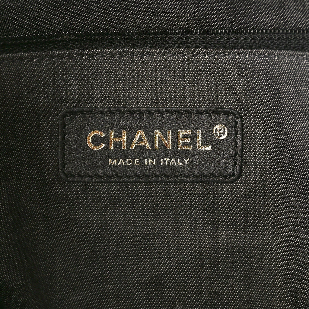 Straw Raffia Calfskin Chain Small Deauville Tote Black