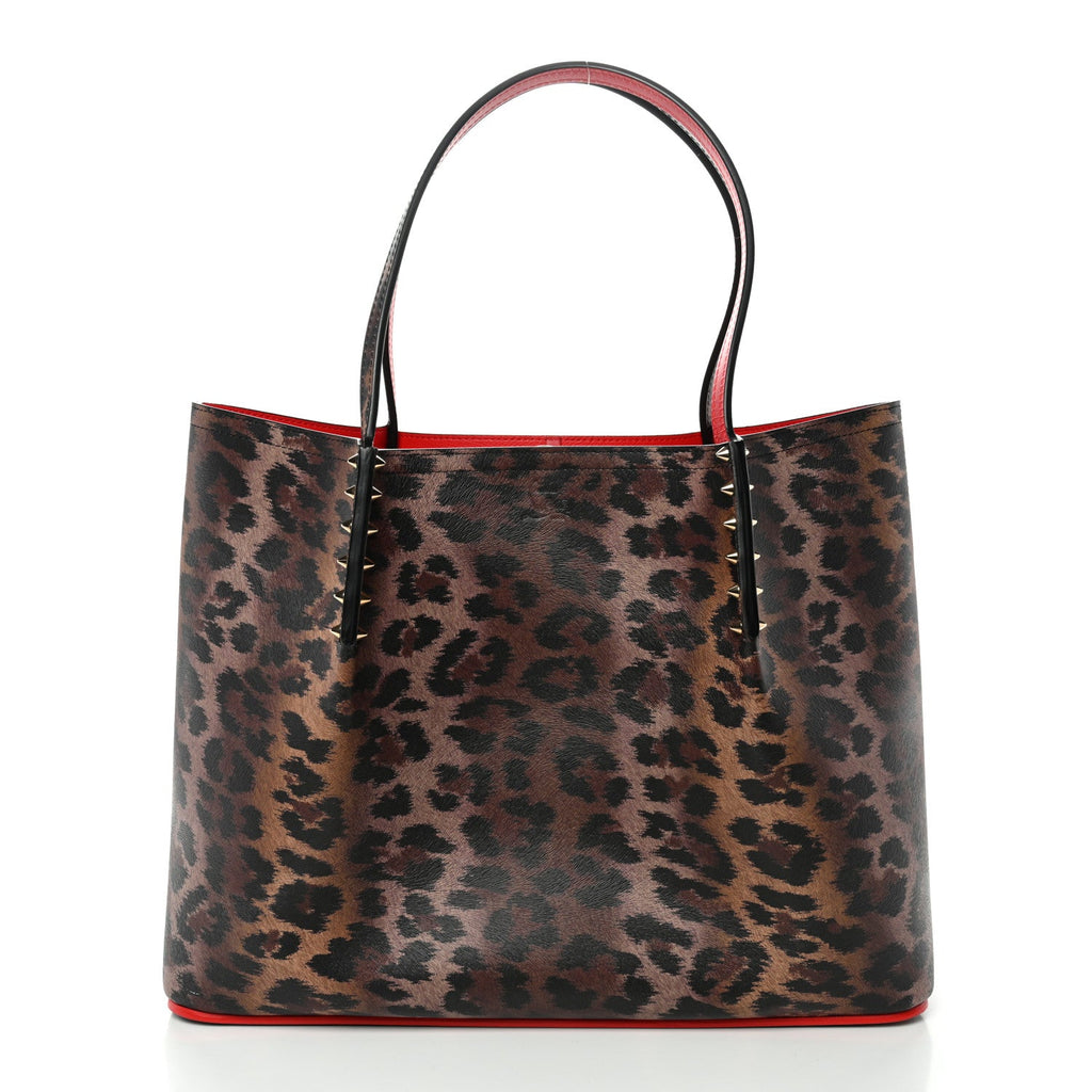 Calfskin Leopard Print Spikes East West Cabata Tote Brown