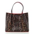 Calfskin Leopard Print Spikes East West Cabata Tote Brown