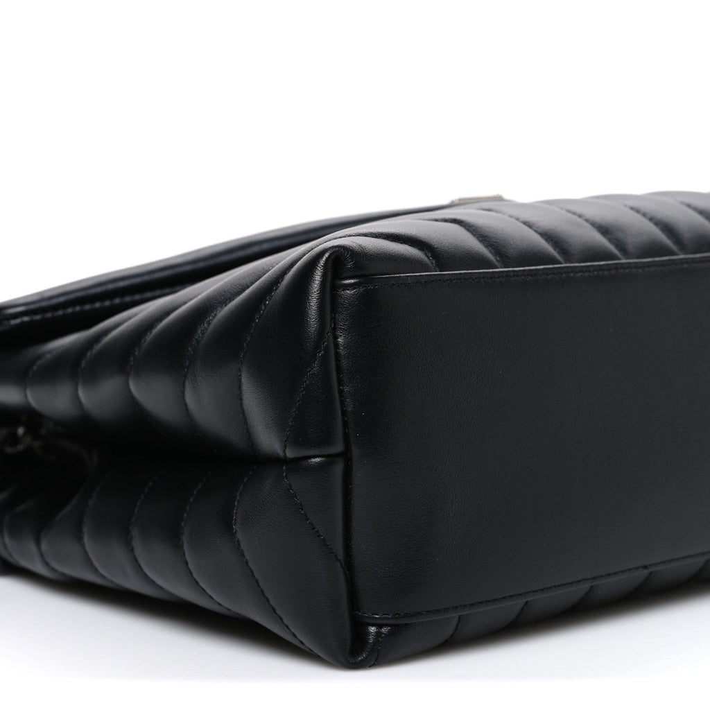 Calfskin Y Quilted Monogram Medium Loulou Chain Satchel Black