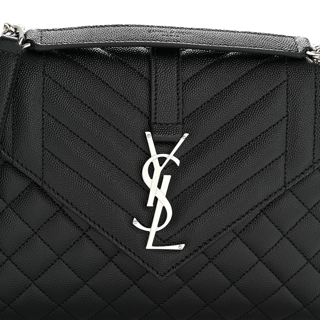 Grain De Poudre Textured Mixed Matelasse Triquilt Medium Monogram Satchel Black