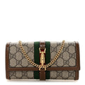 GG Supreme Monogram Azalea Calfskin Web Jackie 1961 Chain Wallet Beige Ebony Brown Sugar