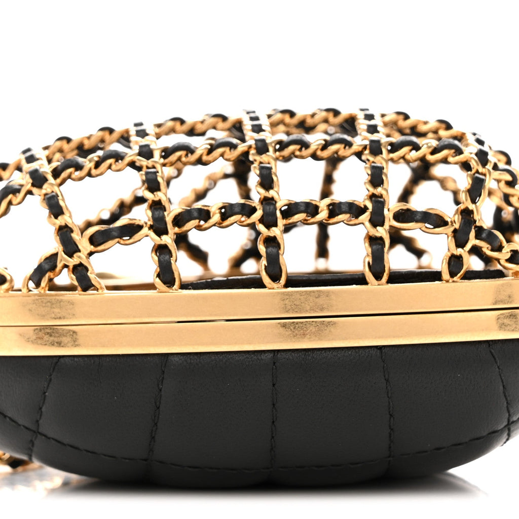 Metal Lambskin Quilted CC Heart Minaudiere Crossbody Black