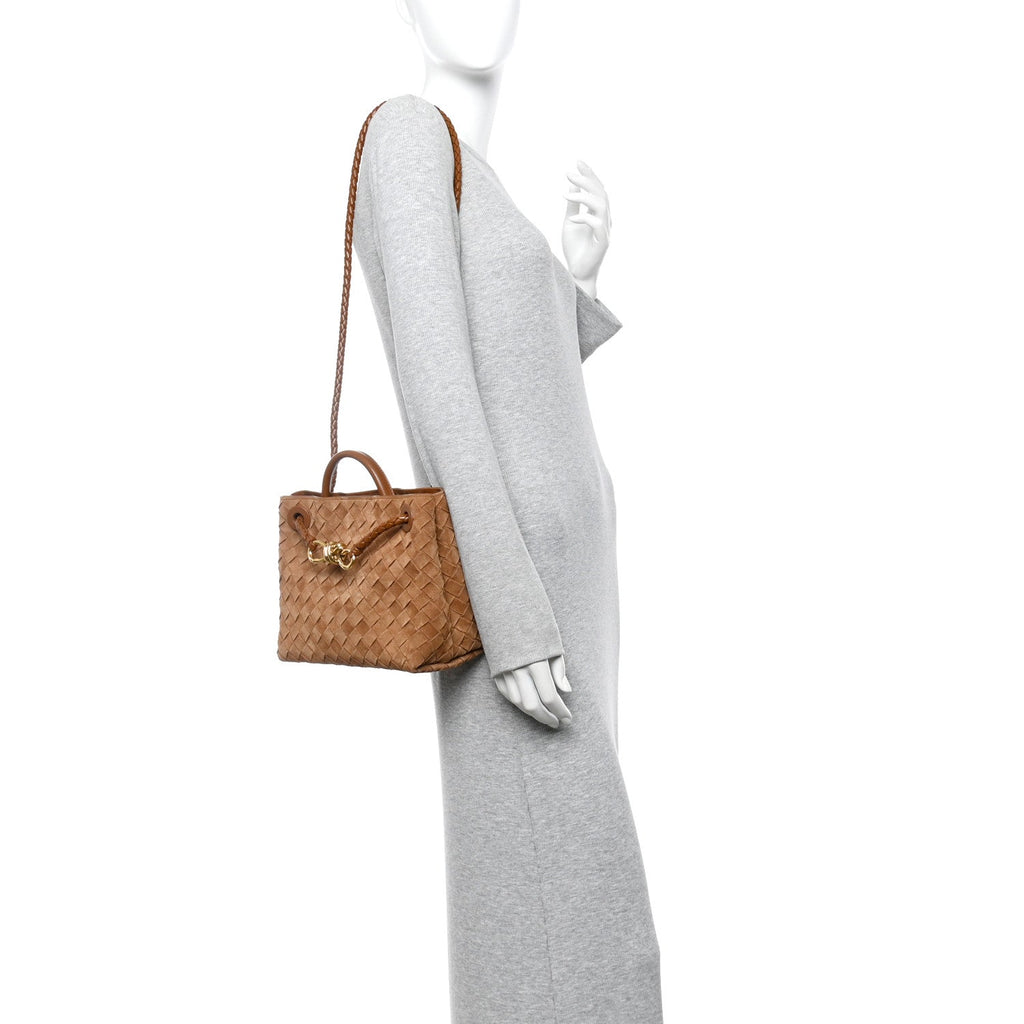 Suede Intrecciato Small Andiamo Shoulder Bag Amber