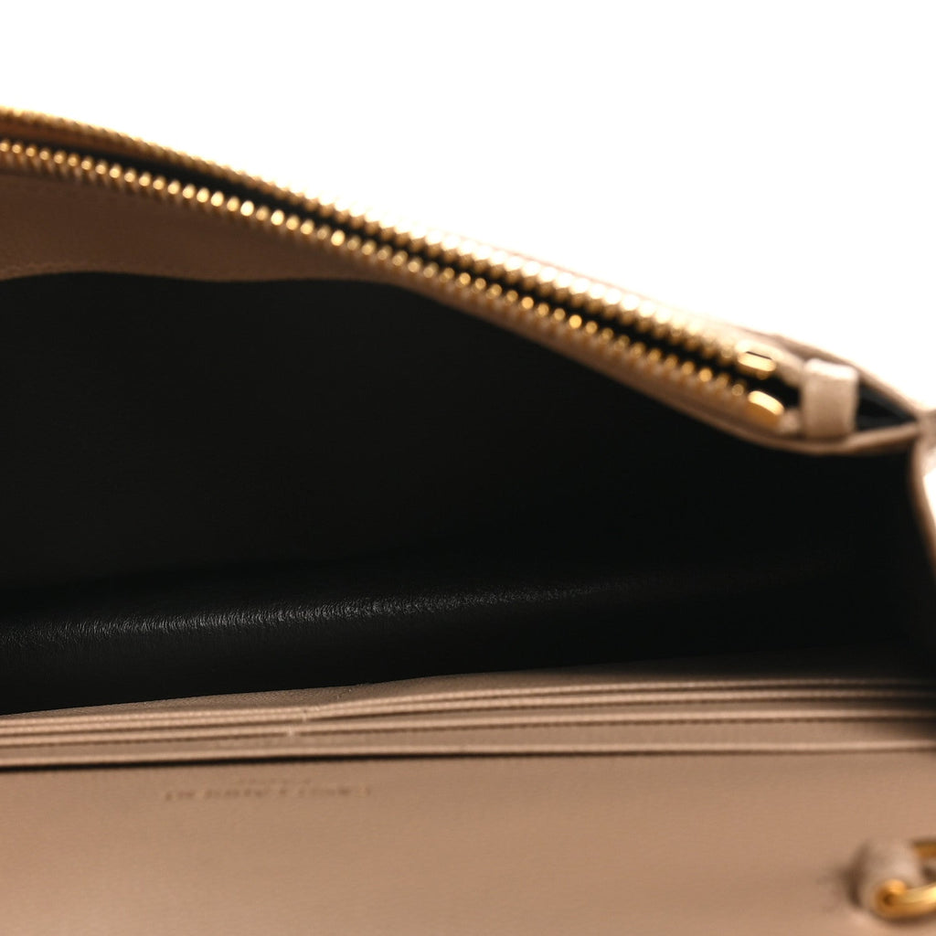 Grain De Poudre Matelasse Chevron Monogram Envelope Chain Wallet Dark Beige