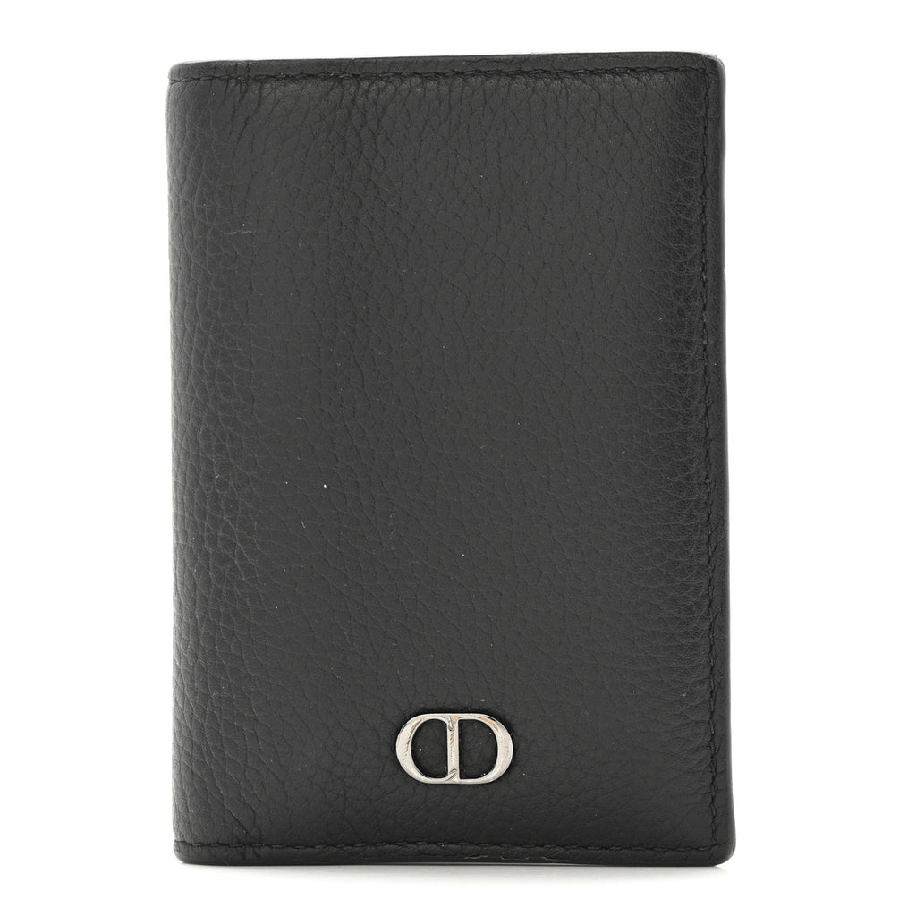Grained Calfskin Icon Vertical Bifold  Holder Black
