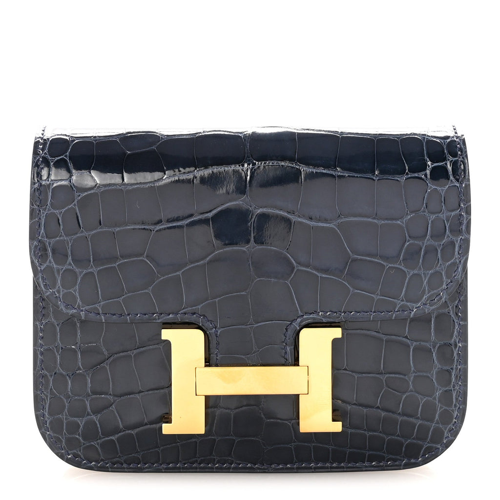 Shiny Alligator Constance Slim Wallet Bleu Abysse