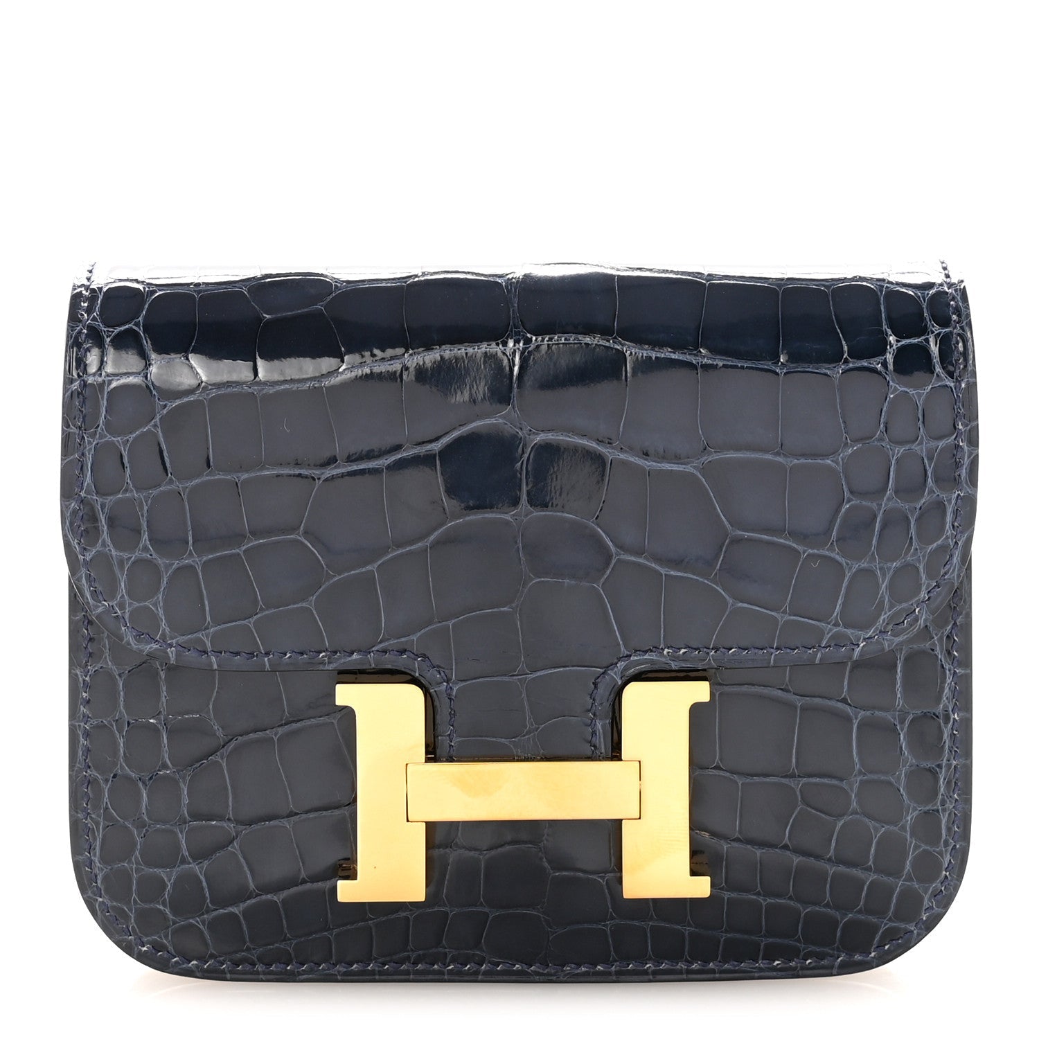 Shiny Alligator Constance Slim Wallet Bleu Abysse