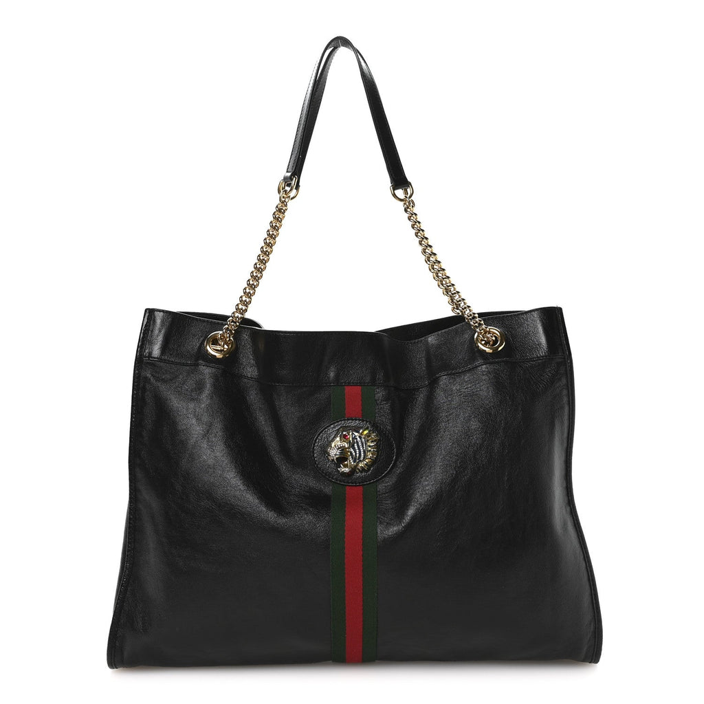 Calfskin Large Rajah Chain Tote Black