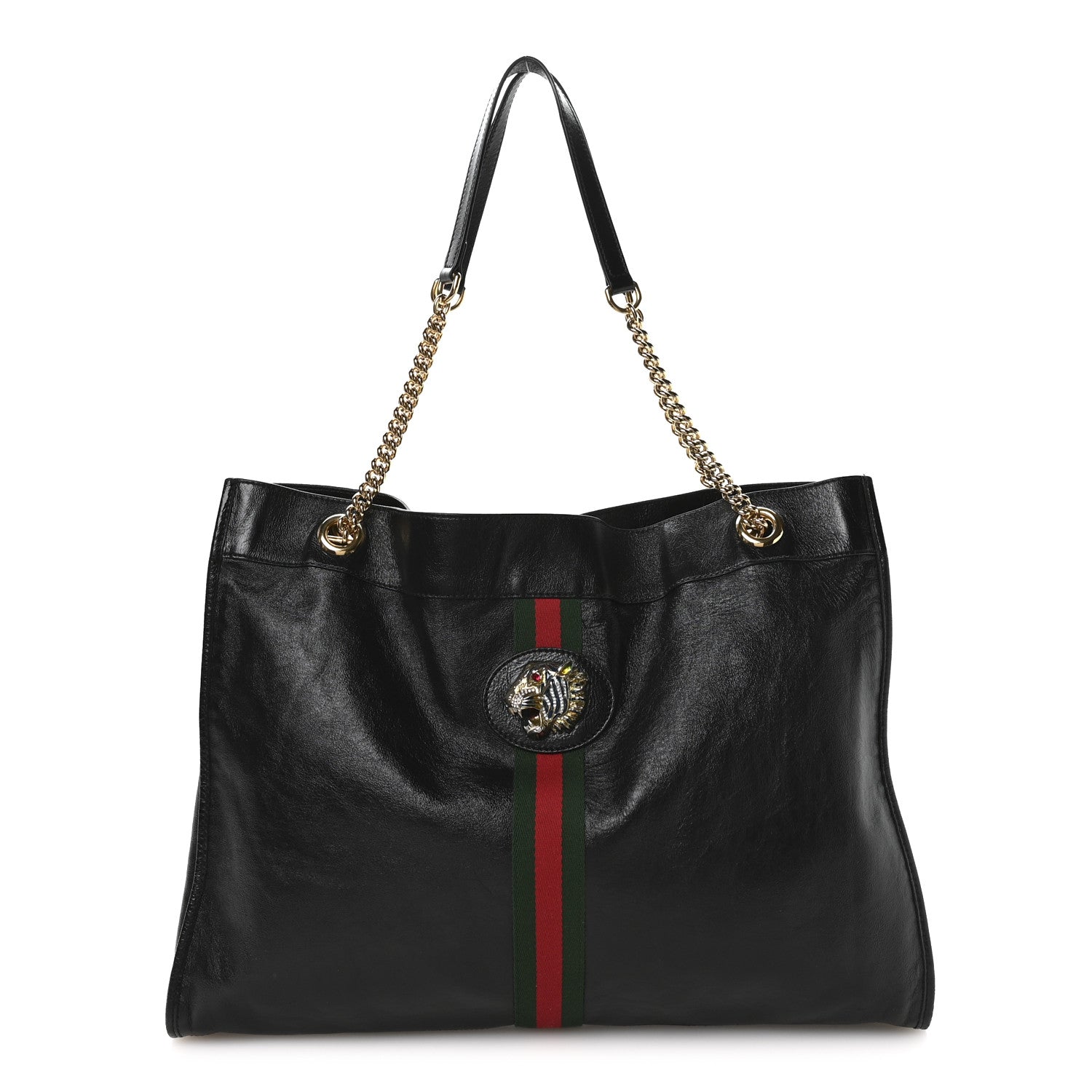Calfskin Large Rajah Chain Tote Black