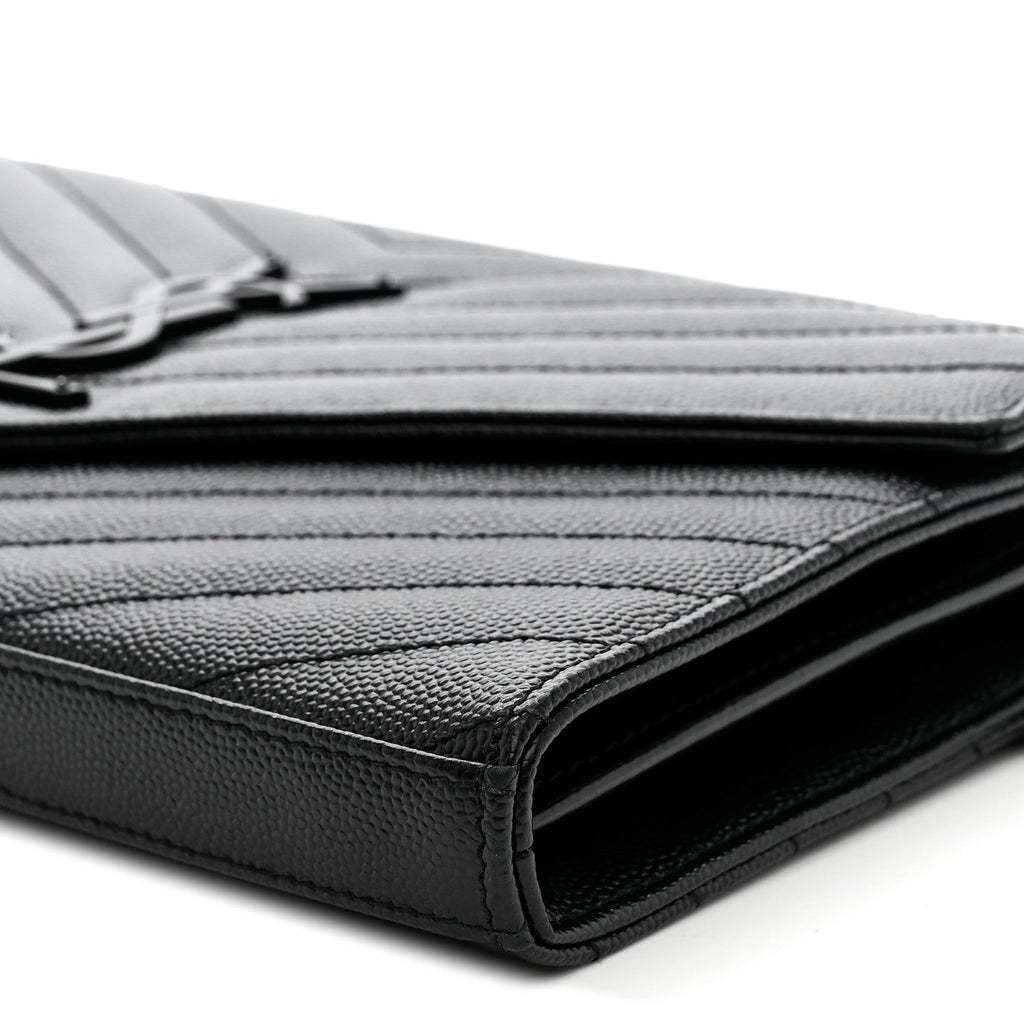 Grain De Poudre Matelasse Chevron Monogram Monochrome Chain Wallet Black