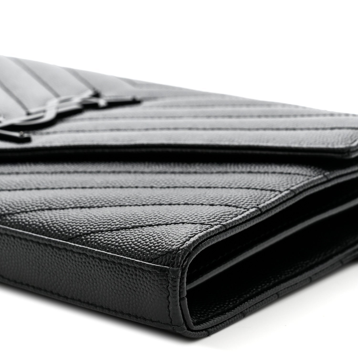 Grain De Poudre Matelasse Chevron Monogram Monochrome Chain Wallet Black