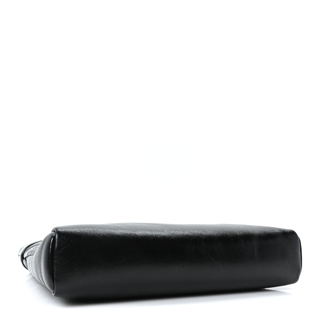 Shiny Crumpled Calfskin Quilted Mini 31 Shopping Bag Black